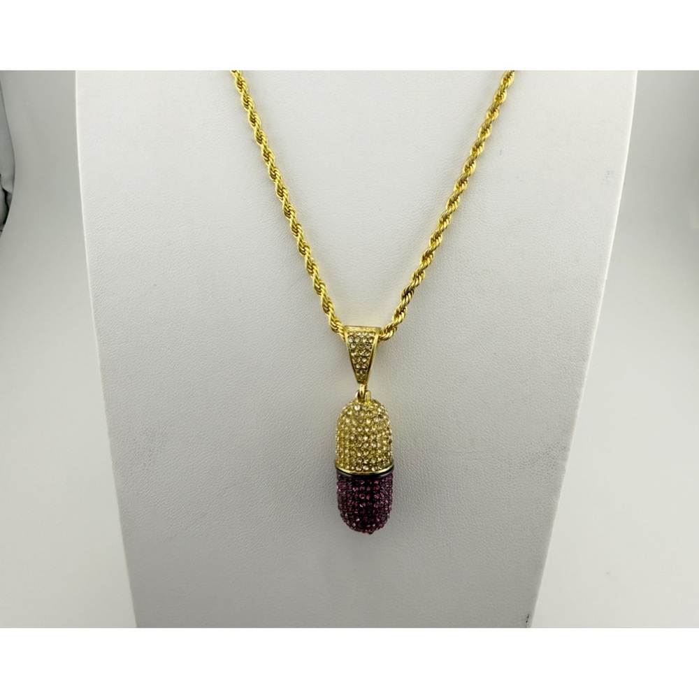 14k Gold Filled Simulated Diamond Custom Iced Out Bling Capsule Chill Pill Charm